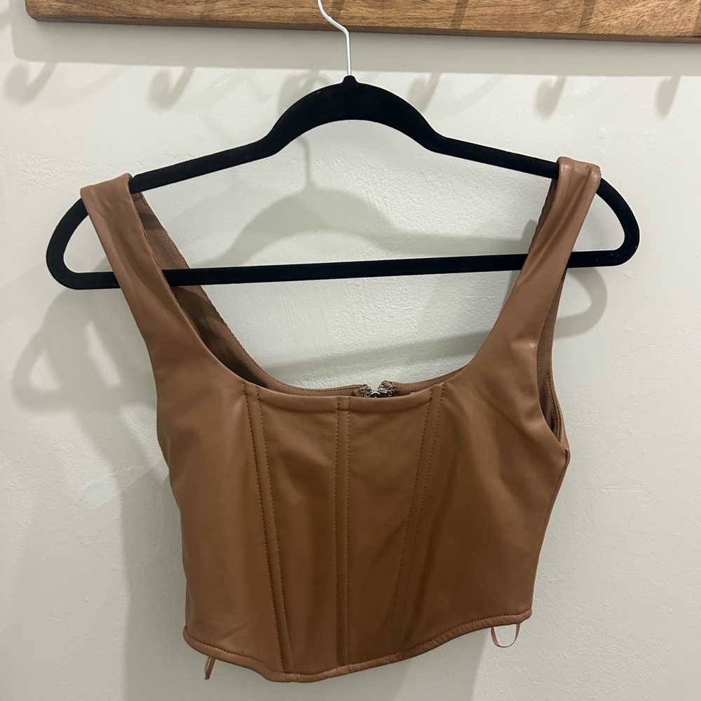 Brown leather corset top
